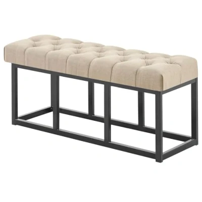 Imagen de CLP Taburete Pie De Cama Amun Tapizado En Tela Banco Recibidor Estilo Chesterfield Salón con Base Metal Negro I Color:, Color:Gris Pardo, Tamaño:100 cm