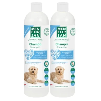 Imagen de MENFORSAN Champú Perros eliminador de olores, Talco, Azul, 1 l Paquete 2