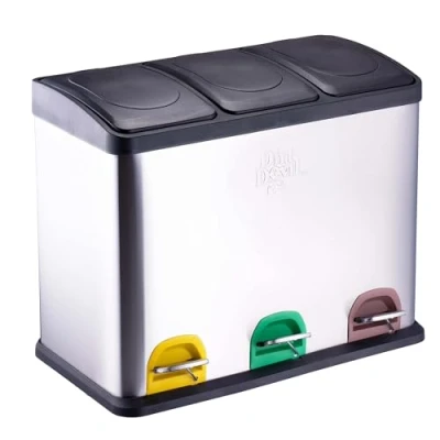 Imagen de Dirt Devil cubo de basura con pedal 3 x 15 L, sistema separación residuos compartimentos, cocina tapa cierre suave, 59 30 47,5 cm, acero
