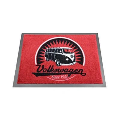 Imagen de BRISA VW Collection Tapete de pie para la Puerta T1 Camper Bus Volkswagen (Logotipo Vintage/Rojo)