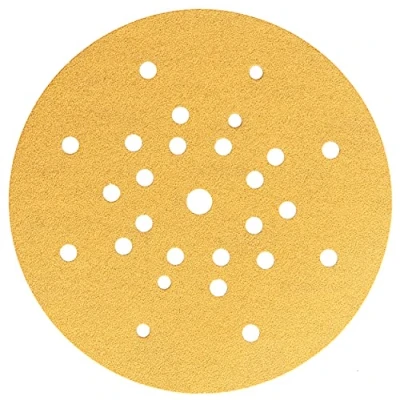 Imagen de Mirka Gold Papel de lija Ø 225mm Velcro 27 agujeros / grano P80, 25 discos Para lijadora pared y techo lijar yeso, masilla, aglomerado, madera, laca