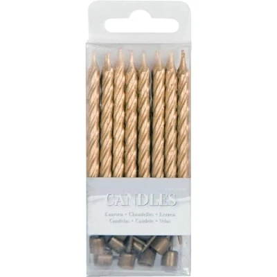 Imagen de Folat Velas de color oro con soporte 16 piezas