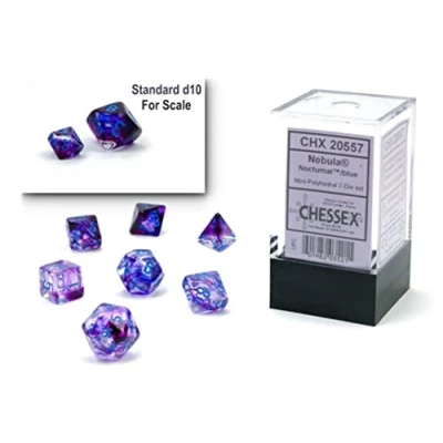 Imagen de Chessex Juego de dados poliédricos luminarios nebulosa 10 mm Mazmorras y dragones D&amp;D DND TTRPG Incluye 7 D4 D6 D8 D10 D12 D20 D%