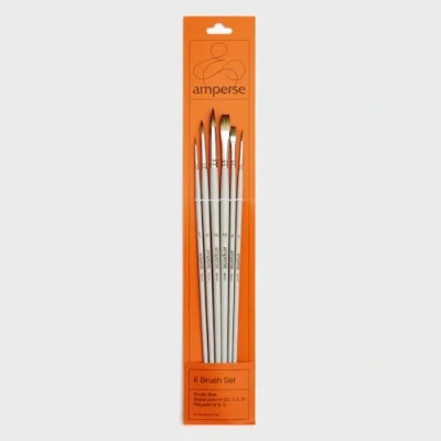 Imagen de Amperse Set de 6 Pinceles para Pintura Acrílica con Punta Redonda y Plana