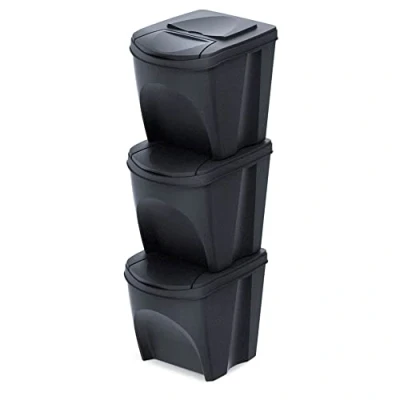 Imagen de Set de 3 cubos basura KEDEN SORTIBOX papelera reciclaje, antracita ECO, volumen 3x25L