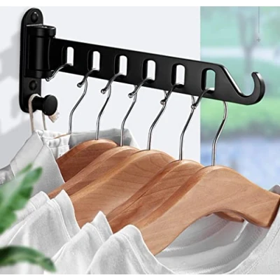 Imagen de ZUIMENG Perchero de pared plegable, para balcón, lavandería, cuarto baño (1 unidad), color negro