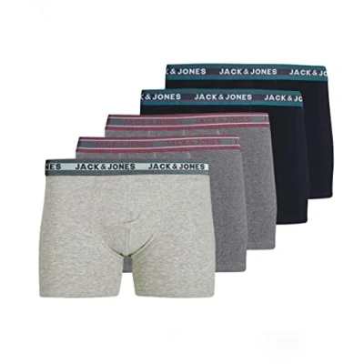 Imagen de Jack &amp; Jones Jacoliver Trunks 5 Pack, Hombre, Pack de 2 Negros, Grises Oscuros, 1 Gris Claro, XXL
