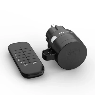 Imagen de conecto toma de corriente con mando a distancia para exterior, 2300 W, 230V, 1 x por radio, juego IP44, ahorro energía, 30m alcance, negro