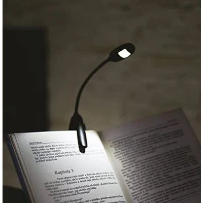 Imagen de EMOS Lámpara de lectura LED Clip fijación 10 lm, máx. 7 m 2 modos iluminación 35 horas Funciona con pilas (AAA Micro) Para interiores y exteriores negro