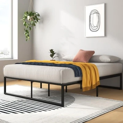 Imagen de Zinus Lorelai Cama 140 x 190 cm Estructura de 36 Altura con Almacenamiento Debajo la Plataforma Metal Negro