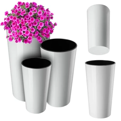 Imagen de KADAX maceta con virutas de madera, elegante inserto extraíble, protector para oficina, jardín, color blanco brillante