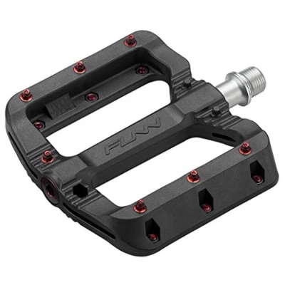 Imagen de Funn Black Magic Pedales Planos de Plástico para Bicicleta Montaña Plataforma Ancha, con Eje CrMo 9/16 Pulgadas (Pasadores Rojos)