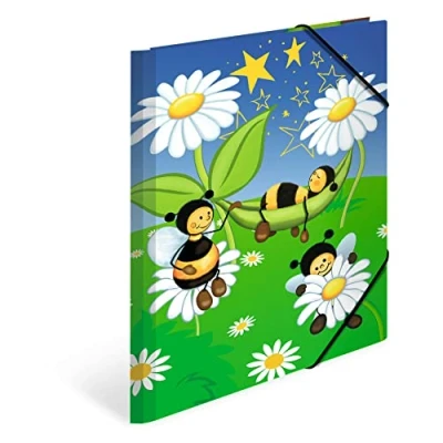 Imagen de HERMA Juego de carpetas A4 abejas, 3 unidades, cartón con diseño guardería, goma, solapas interiores e impresión interior para niños, niñas y niños