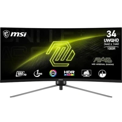 Imagen de MSI mag 345CQR Monitor Curvo Gaming UWQHD de 34&quot;, 1500R 3440 x1440 Rapid VA Panel, 180 Hz / 1ms, Adaptive Sync, DP 1.4a, HDMI 2.0b CEC