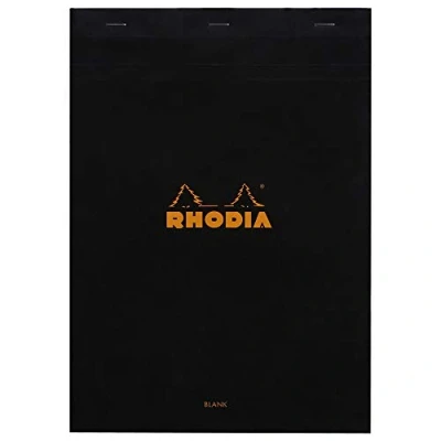 Imagen de RHODIA 180009C Bloc Notes Agrafé N18 Black A4 80 Feuilles Détachables Papier Clairefontaine Uni Blanc g/m² Couverture en Carte Enduite Souple, Résistante et Imperméable Basics