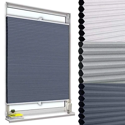 Imagen de WOLTU Estor Persiana Plisada de Panal Abeja sin Taladrar, 60x130cm Azul Blanco, Cortina Enrollable Plisado 100% Opaca para Puerta y Ventana, Protección Visual, Solar UV