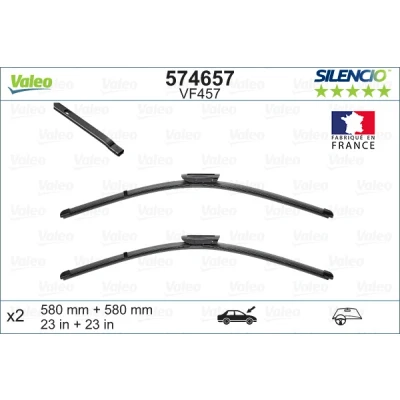 Imagen de Limpiaparabrisas Valeo Silencio X.trm, Flat Blade Set 574657 delante Sin marco Montaje en bayoneta SAAB: 9 5 Familiar, Berlina