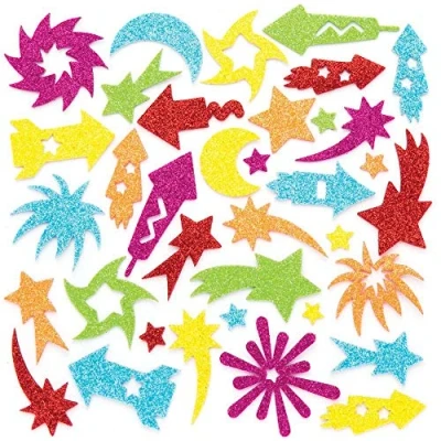 Imagen de Baker Ross Pegatinas de fuegos artificiales espuma con purpurina (pack 120) para diseños y manualidades infantiles