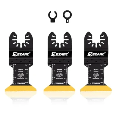 Imagen de EZARC Cuchillas Multiherramienta Oscilante con Revestimiento de Titanio para cortar Metal, Madera y Material duro 3 Piezas