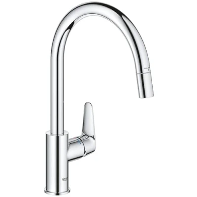 Imagen de GROHE Start Curve Grifo cocina (caño alto extraíble, forma C, giro 360, instalación QuickFix, limitador caudal ecológico), cromo, 305620000