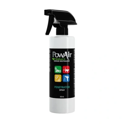 Imagen de PowAir Pulverizador neutralizador de olores penetrador Fórmula enzimática doble acción Elimina incluyendo orina gato, perro, vómito, sudor y heces 464 ml