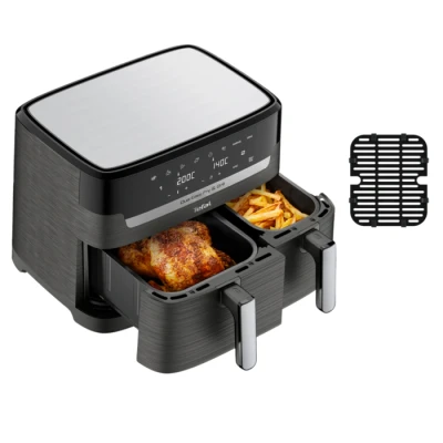 Imagen de Tefal EY905B10, Easy Fry &amp; Grill Dual XXL, 8,3 L, Acero inoxidable, Cajones dobles, Freidora y Parrilla de Aire Combinado, Comida familiar completa, ahorro energía, 8 programas cocción