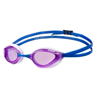 Imagen de Arena Python Racing Gafas de natación unisex para hombres y mujeres, antivaho, lente sin espejo, máxima comodidad, doble correa, violeta/blanco/azul
