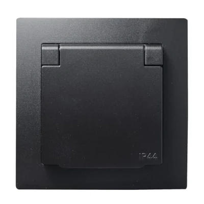 Imagen de McPower Toma de Corriente con Protección IP44 + Marco Flair 250V /16A, Enchufe Pared Empotrado Tapa, Resistente a Salpicaduras, negro mate