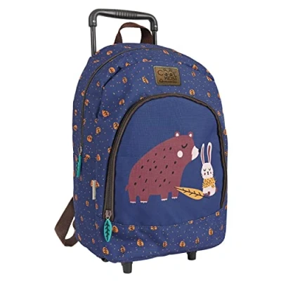 Imagen de PERLETTI Mochila con Ruedas Niño Oso y Conejito Trolley Detalles Reflectantes para Guardería Viaje Infantil Azul Correas Ajustables 36x25x15cm (Oso Conejito)
