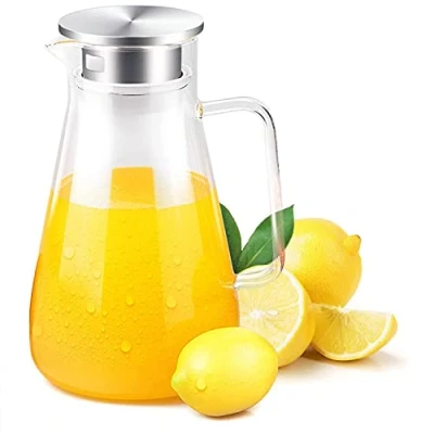 Imagen de Uten 1,5 Litros 51 Onza Jarras agua Cristal, con mango de cristal y tapa acero inoxidable, Adecuado para leche, vino tinto, fría, zumo frutas, café caliente bebidas heladas
