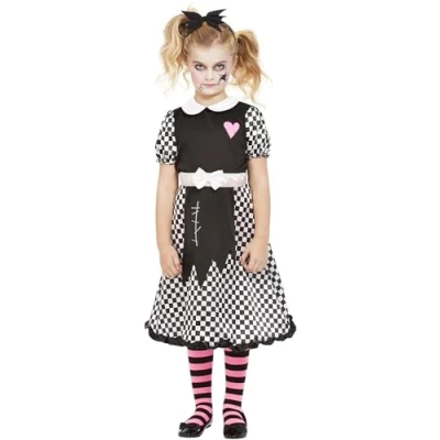Imagen de Smiffys Disfraz de muñeca rota, Negro y blanco, Vestido diadema