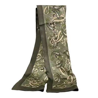 Imagen de UK_Stone 100% seda Paisley flores pañuelo de cuello bufanda los hombres, # 2 Verde, Größe: 160*28cm(62,4&quot;x 10,92&quot;)