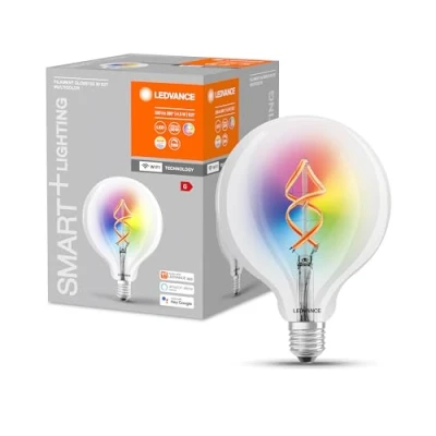 Imagen de LEDVANCE Smarte LED Lampe mit Wifi Technologie, E27, RGB Farben änderbar, Globeform, Farbiges Filament als Stimmungslicht, Ersatz für herkömmliche 60W Glühbirnen, steuerbar Alexa, Google &amp; App