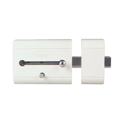 Imagen de Amig Cerrojo de Sobreponer Alta Seguridad para Puertas Madera 98 x 77 mm Con Cilindro Redondo y Pestillo Protección tu Hogar Acero Blanco