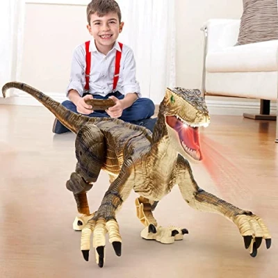 Imagen de FRUSE Dinosaurio Teledirigido,2.4GHz Robot con luz LED y,Rugido, Caminando Realistas, Juguetes Batería Recargable para Niños de 3 4 5 6 7 8 9+ Años Regalos Cumpleaños
