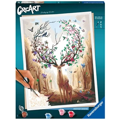 Imagen de Ravensburger CreArt Ciervo Mágico, Kit para Pintar por Números, Contiene una Tabla Preimpresa 40x30 cm, Pincel, Colores y Accesorios, Juego Creativo Relajante Adultos 14+ Años