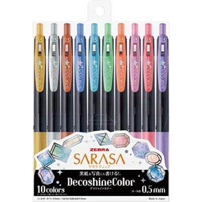 Imagen de Zebra Bolígrafo de gel Sarasa Clip 0.5 mm Deco Shine Color, juego 10 colores (JJ15 10C SH)