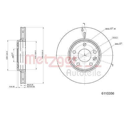 Imagen de METZGER 6110356 Disco de freno Eje delantero 296 26 5 114,3 ventilación interna barnizado, Lijado en cruz RENAULT: MEGANE 3 Coupe, LAGUNA 3,