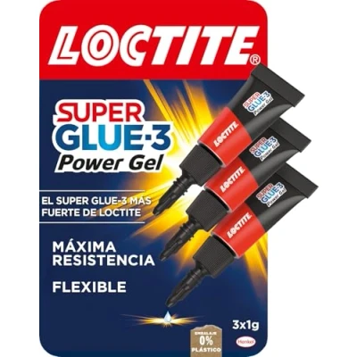 Imagen de Loctite Super Glue 3 Power gel Mini Trio, adhesivo flexible y resistente, pegamento instantáneo para superficies verticales, transparente extrafuerte, 3x1g