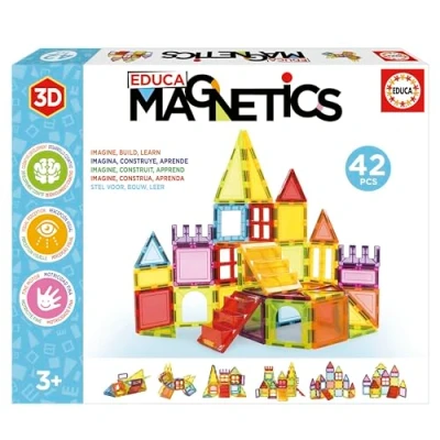 Imagen de Educa Magnetics Juego Educativo de construcción 3D magnético con 42 Piezas para niños, construye Figuras geométricas desarrollando la Creatividad e imaginación. A Partir 3 años (20023)