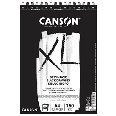 Imagen de Álbum Espiral Microperforado, A4, 40 Hojas, Canson XL Black, Grano Fino 150g Negro