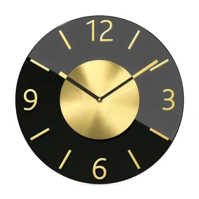 Imagen de Mebus Reloj de Pared Cuarzo, Mecanismo Movimiento silencioso sin Ruido Tic tack, Cuarzo preciso, Cristal Elegante, números Aluminio 3D, manecillas Aluminio,