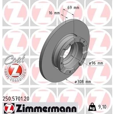 Imagen de ZIMMERMANN 250.5701.20 Disco de freno 308 16 5/5 5 160 macizo revestido con anillo sensor ABS, sin buje rueda, perno sujeción rueda