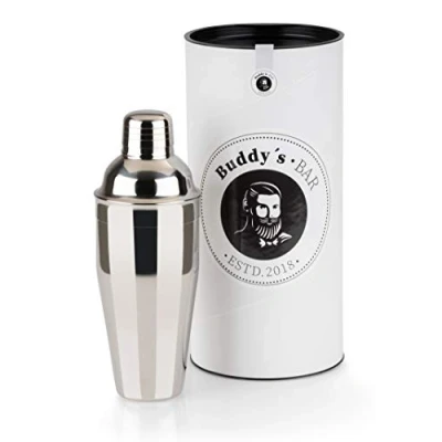 Imagen de Buddy&#039;s bar coctelera de „Clásico“, 700ml acero inoxidable brillante, apta para alimentos, elegante, caja regalo inclusiva, lavavajillas