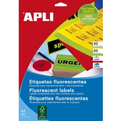 Imagen de APLI 15076 Etiquetas amarillo fluorescente permanentes 99,1 x 38,1 mm 20 hojas