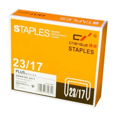 Imagen de Plus Office Grapas Galvanizadas, Pack de Para Oficina y Material Escolar, Resistentes, Textil Manualidades, Compatibles con la Mayoría Grapadoras (nº23/17 1000u)