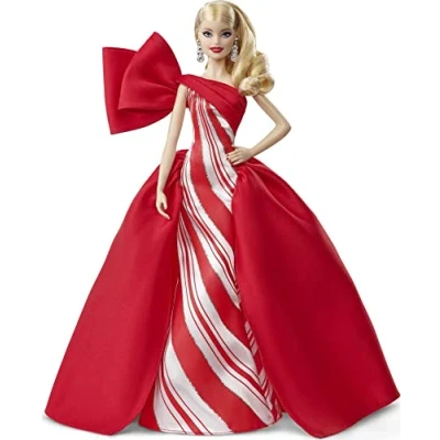 Imagen de Barbie Collector Felices Fiestas 2019, Muñeca Rubia con Ondas, Multicolor (Mattel FXF01)