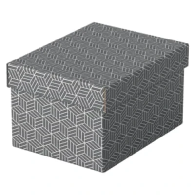 Imagen de Esselte Caja Pequeña de Cartón para Almacenaje y Regalos con Tapa, Pack 3, la Oficina, Casa Regalos, 100% Reciclado, Reciclable, Diseño Geométrico, Gris, 628281