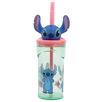 Imagen de Vaso Infantil Reutilizable con Pajita y Tapa figurita 3D Capacidad de 360 ml Stitch