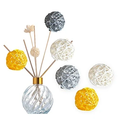 Imagen de Anjing 15 bolas de mimbre mezcladas 6 cm, color gris, amarillo y blanco, decoración bodas